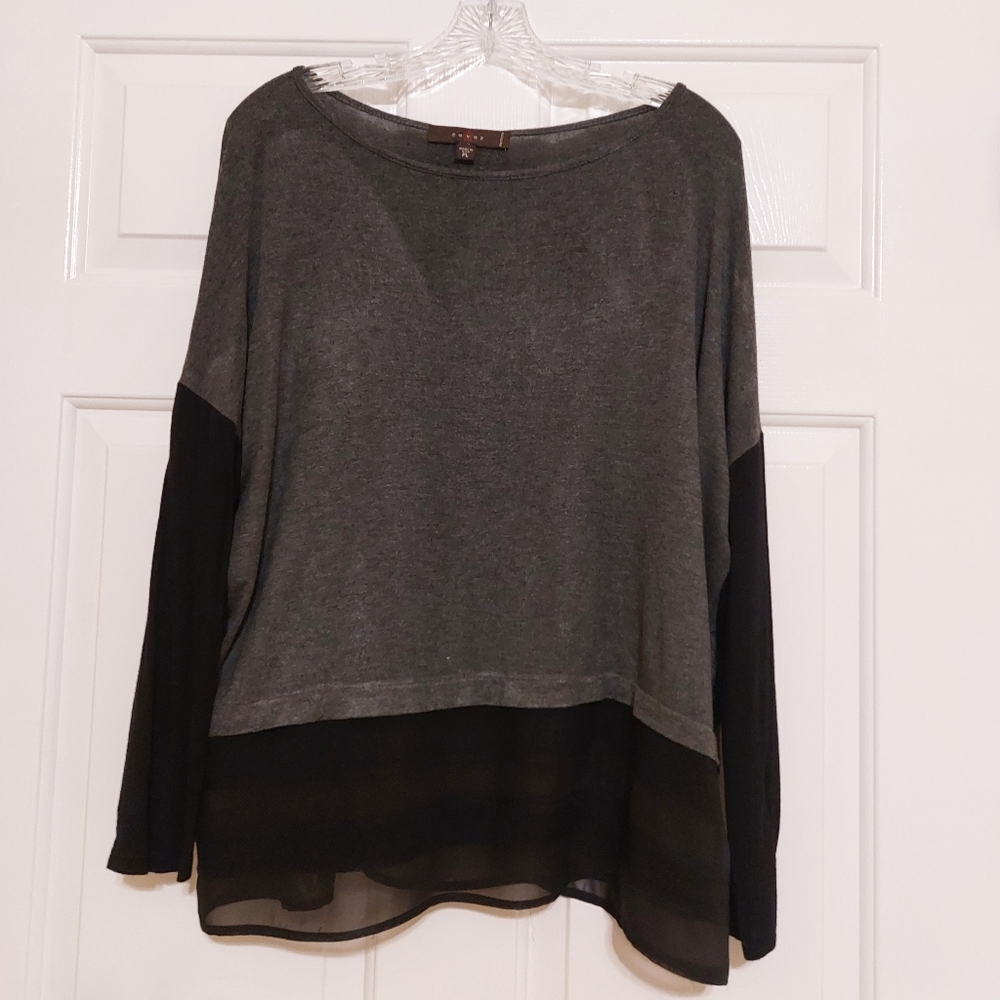 Grey Knit top with Black Trim